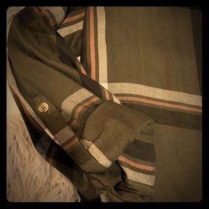 Army Green Plaid Long Sleeved Button Down Top